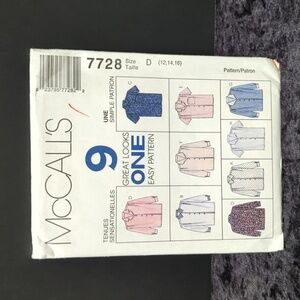 McCall's 7728 Uncut/Unused Women's Blouse Sewing Pattern Size D (12, 14, 16)